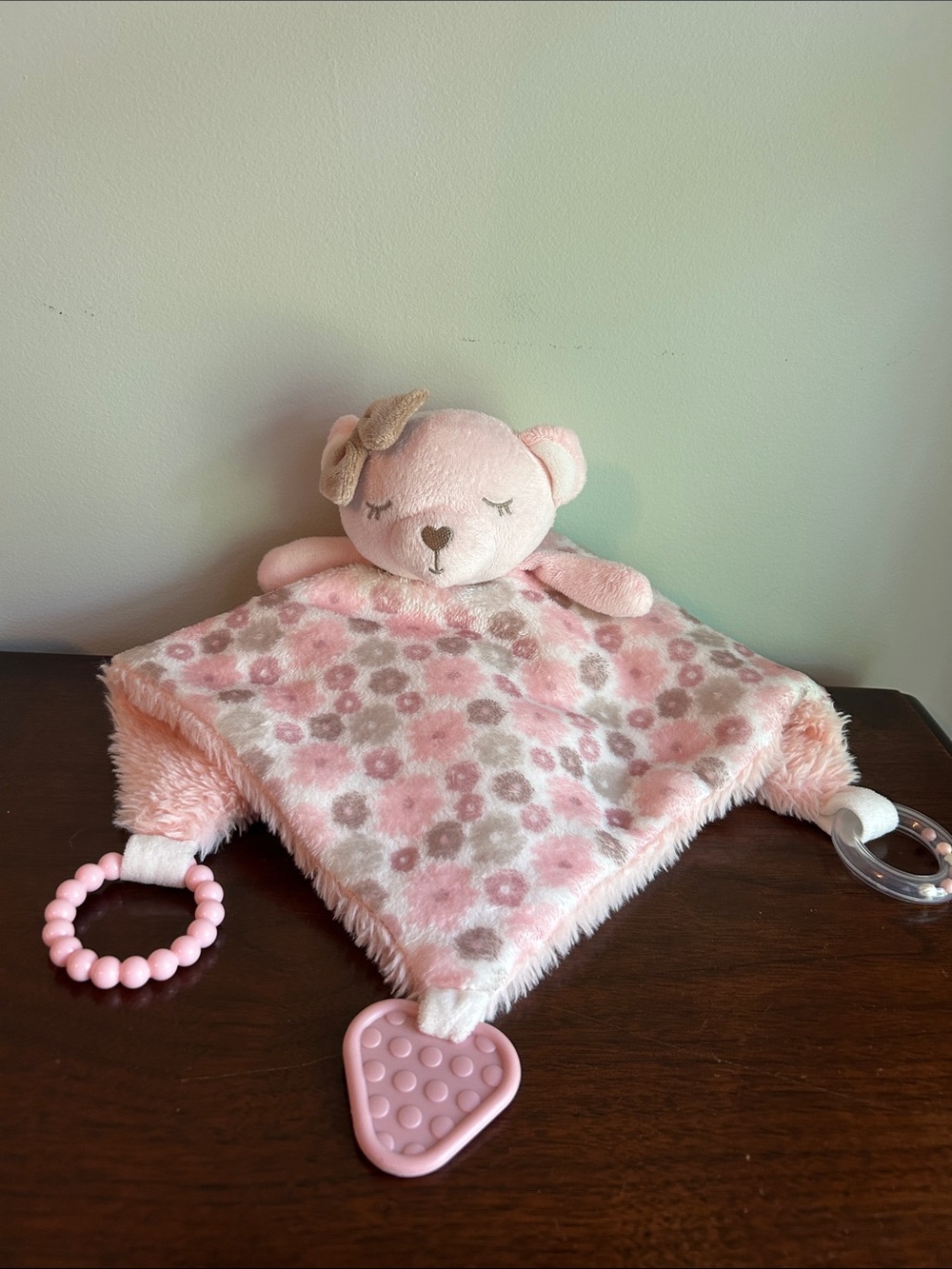 Dreamgro Pink Bear Lovey Security Blanket Plush Toy Teddy Baby Soft Flowers